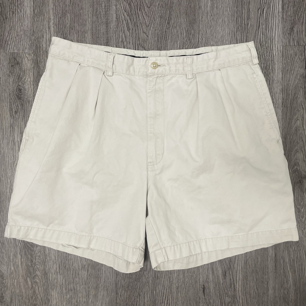 VTG Polo Ralph Lauren Shorts Mens 34 Khaki Tan Pleated Chino Cotton Trouser